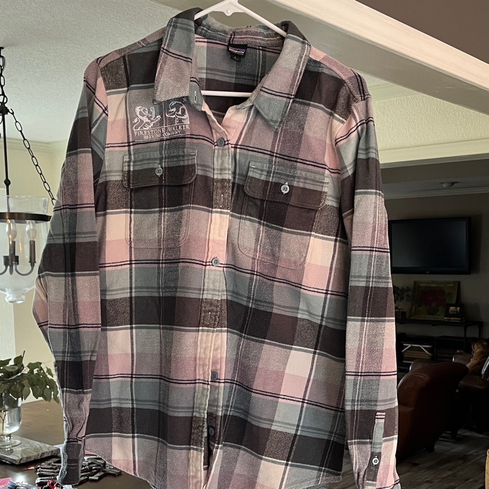 Patagonia Pink and Black Plaid Button Down Shirt
